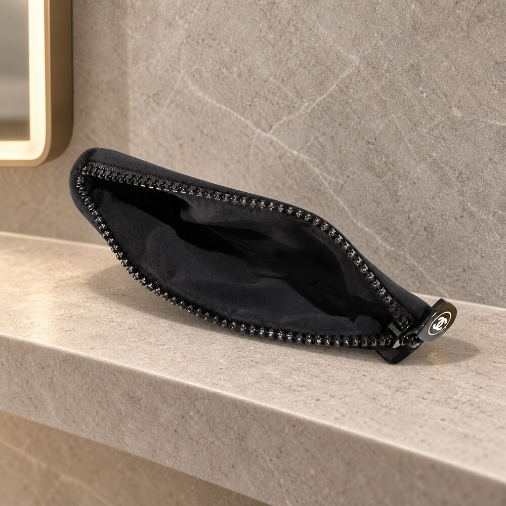 Chanel Black Zip Cosmetic Pouch | Small Beauty Organizer - Picture 2 of 6